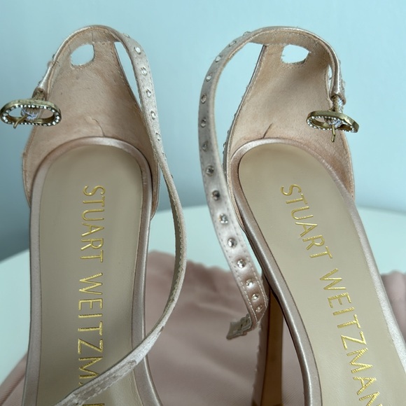 STUART WEITZMAN Bedazzled Satin Nude/Pink Platform Heels with Dust Bag - Picture 4 of 15